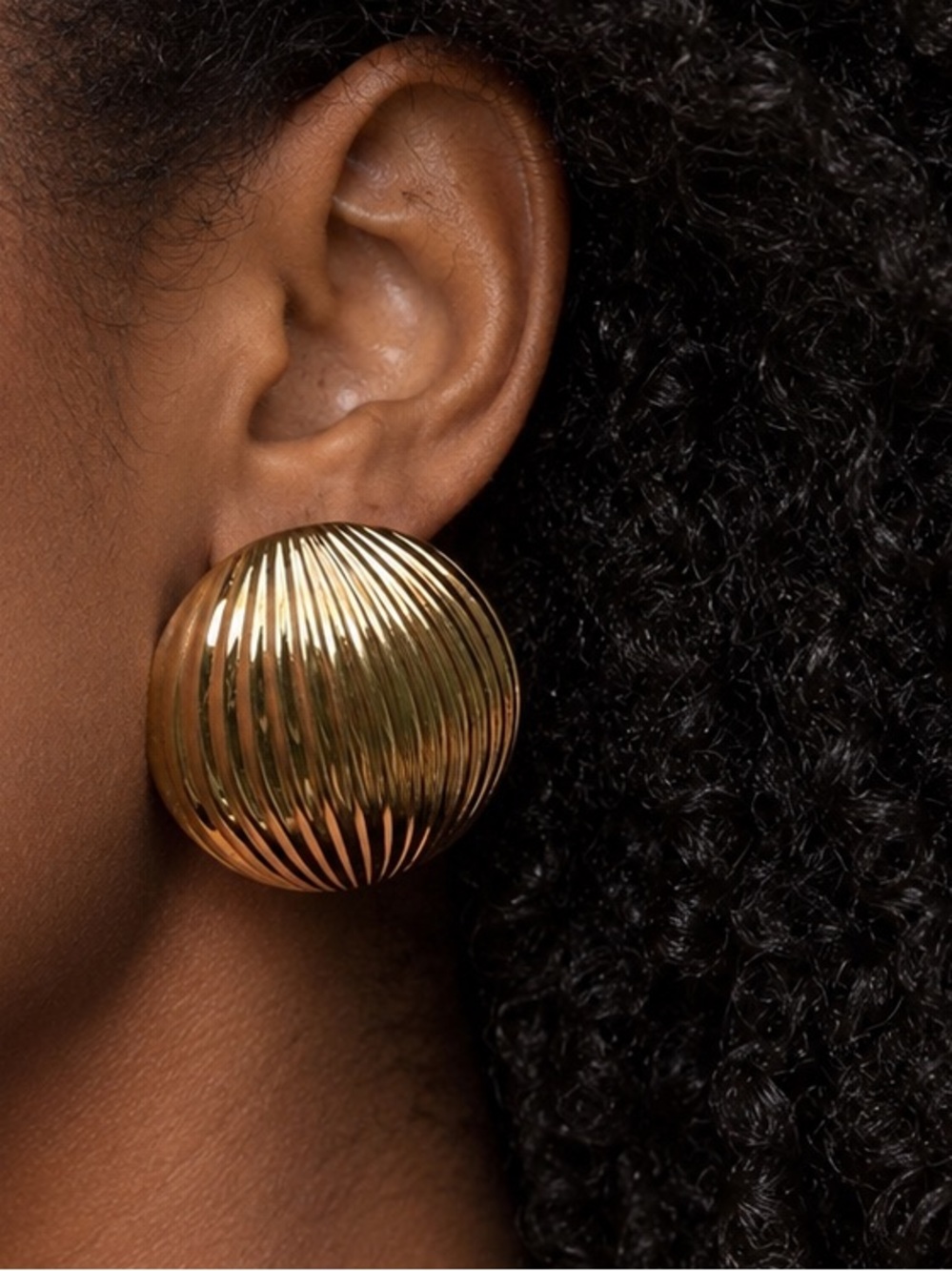 Gold Ribbed Dome Earrings - Lightweight Jewelry